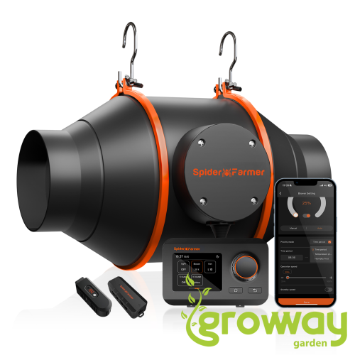 Spider Farmer 100 mm inline ventilátor 205 CFM s GGS Controllerem a čidlem teploty vlhkosti